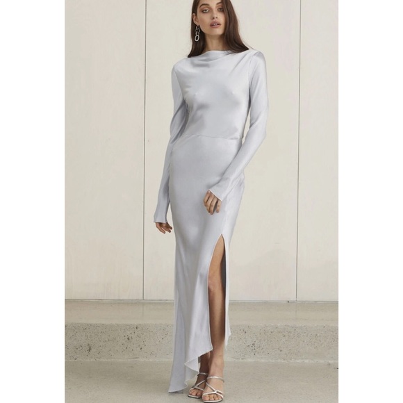 Caroline Satin Long Sleeve Midi Dress 